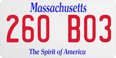 MA license plate 260BO3