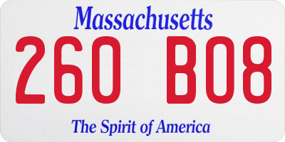 MA license plate 260BO8