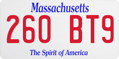 MA license plate 260BT9