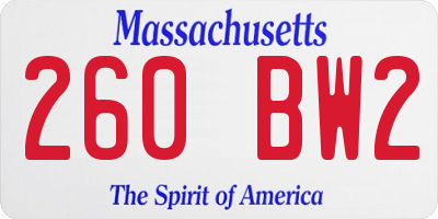 MA license plate 260BW2