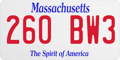 MA license plate 260BW3