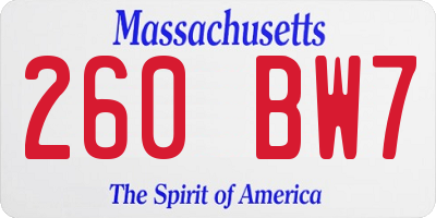 MA license plate 260BW7