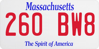 MA license plate 260BW8