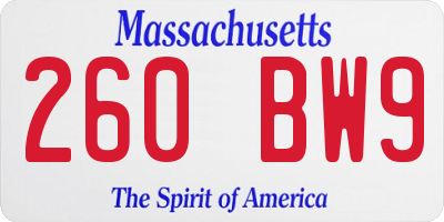 MA license plate 260BW9