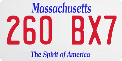 MA license plate 260BX7