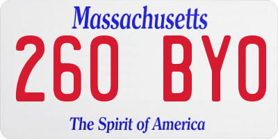 MA license plate 260BY0