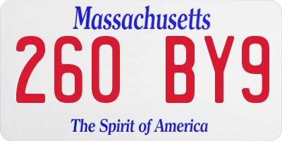 MA license plate 260BY9