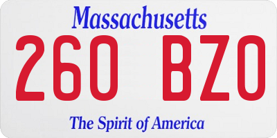 MA license plate 260BZ0