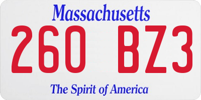 MA license plate 260BZ3