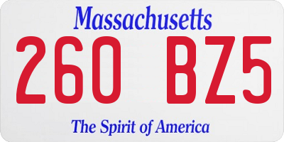 MA license plate 260BZ5