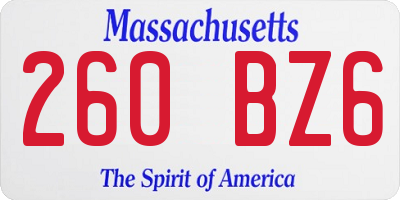 MA license plate 260BZ6