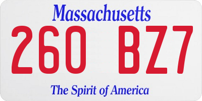 MA license plate 260BZ7