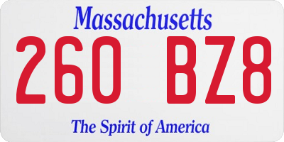 MA license plate 260BZ8