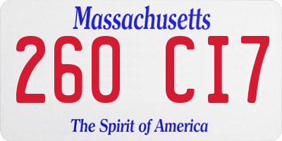 MA license plate 260CI7