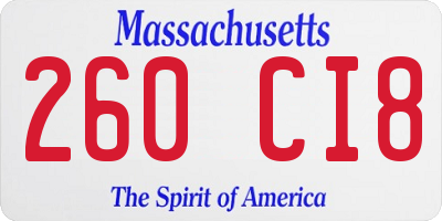 MA license plate 260CI8