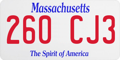MA license plate 260CJ3