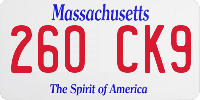 MA license plate 260CK9