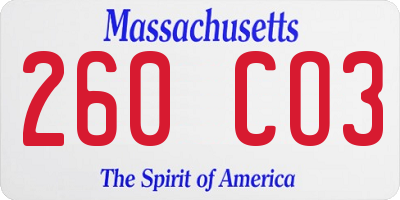 MA license plate 260CO3