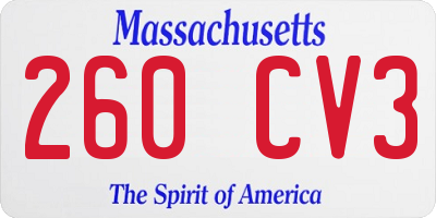 MA license plate 260CV3