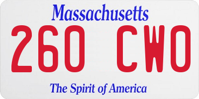 MA license plate 260CW0