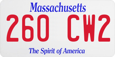 MA license plate 260CW2