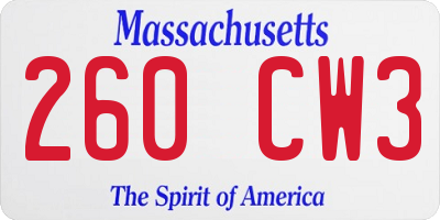 MA license plate 260CW3
