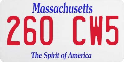 MA license plate 260CW5
