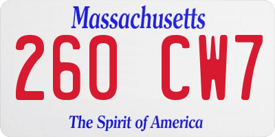 MA license plate 260CW7