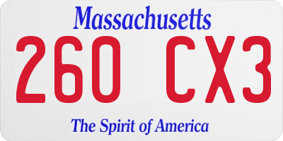 MA license plate 260CX3