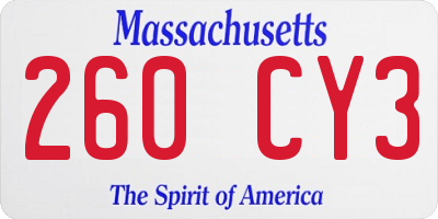 MA license plate 260CY3