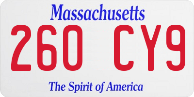 MA license plate 260CY9