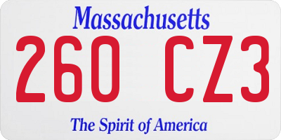 MA license plate 260CZ3