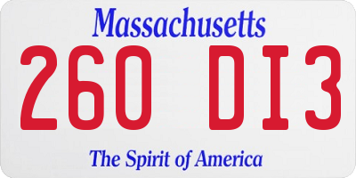 MA license plate 260DI3