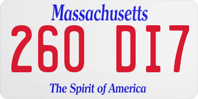 MA license plate 260DI7