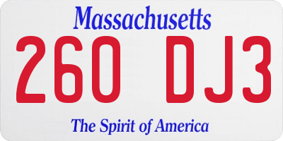 MA license plate 260DJ3