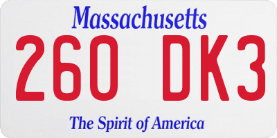 MA license plate 260DK3