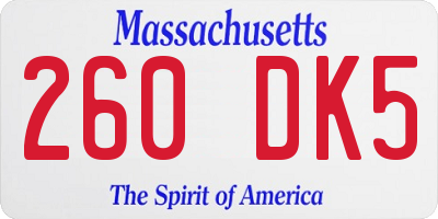 MA license plate 260DK5