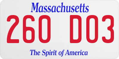 MA license plate 260DO3