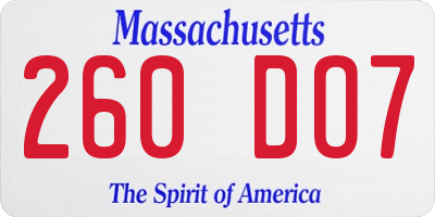 MA license plate 260DO7