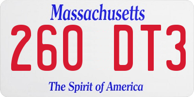 MA license plate 260DT3