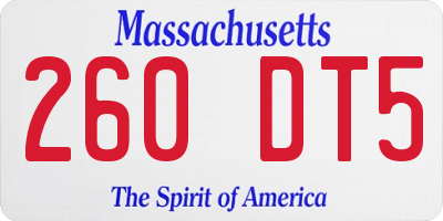 MA license plate 260DT5