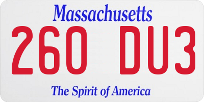 MA license plate 260DU3
