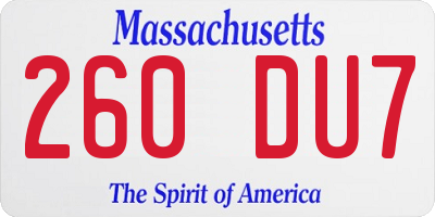 MA license plate 260DU7