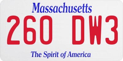 MA license plate 260DW3