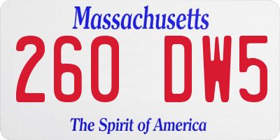 MA license plate 260DW5