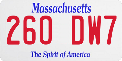 MA license plate 260DW7
