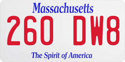 MA license plate 260DW8