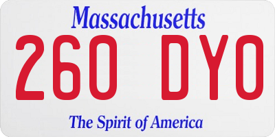 MA license plate 260DY0