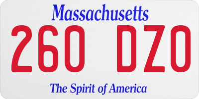 MA license plate 260DZ0