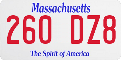 MA license plate 260DZ8